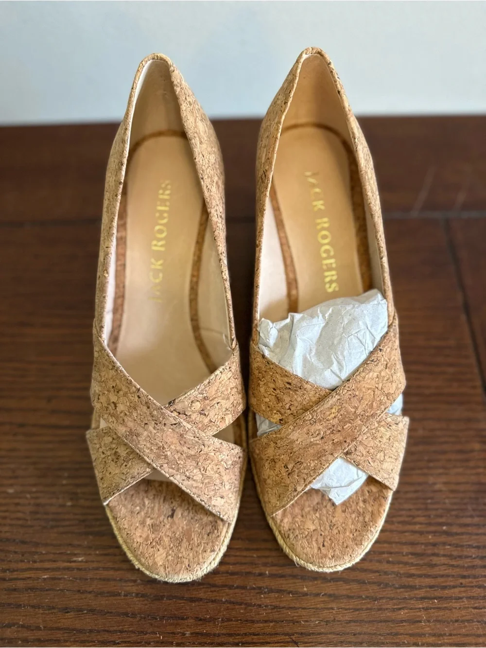 Jack Rogers Palmar Wedge Espadrille Peep-Toe Cork Women's Shoes NEW